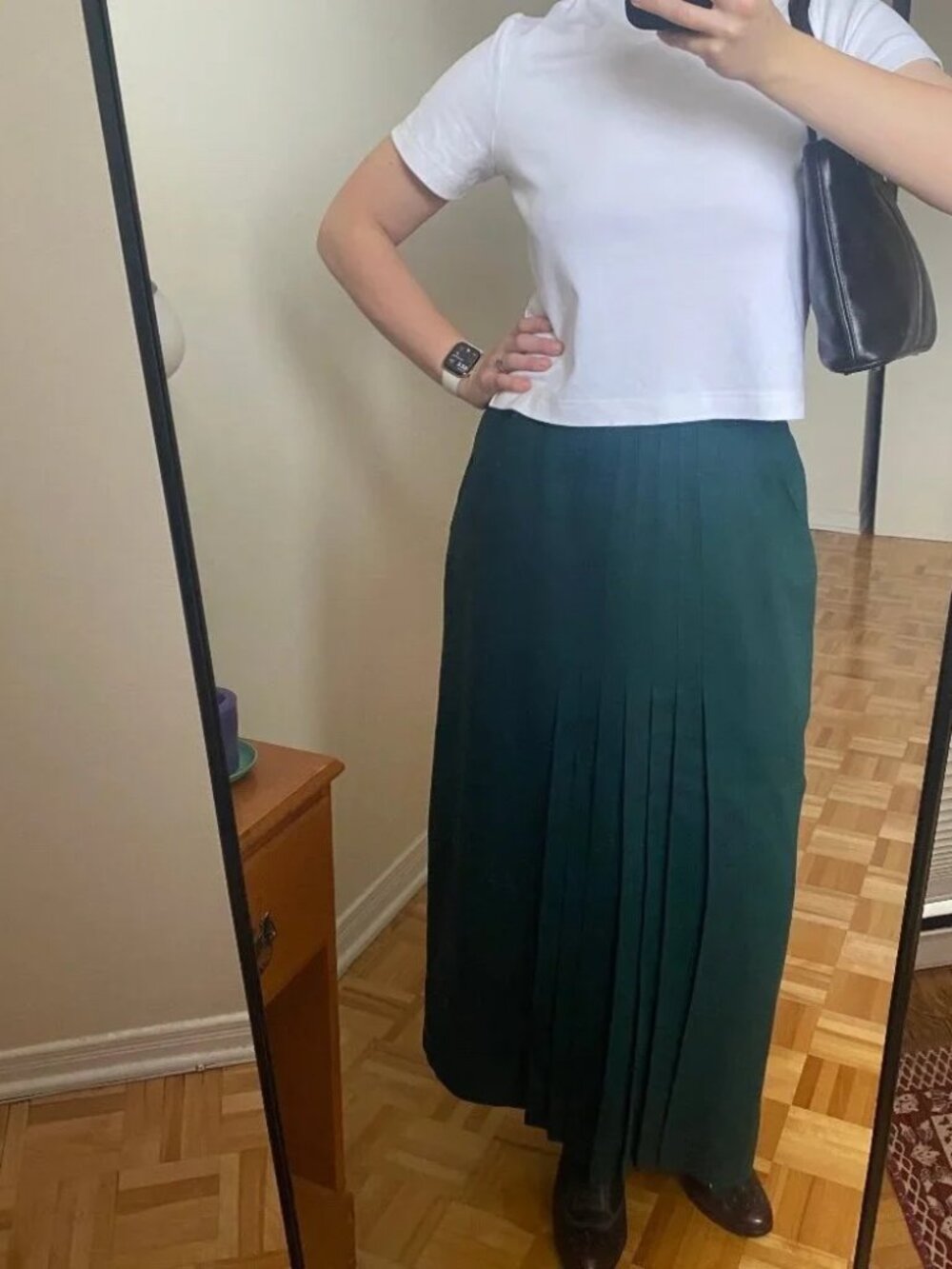 Vintage 80s 100% Pure Virgin Wool Forest Green Pleated Maxi Skirt